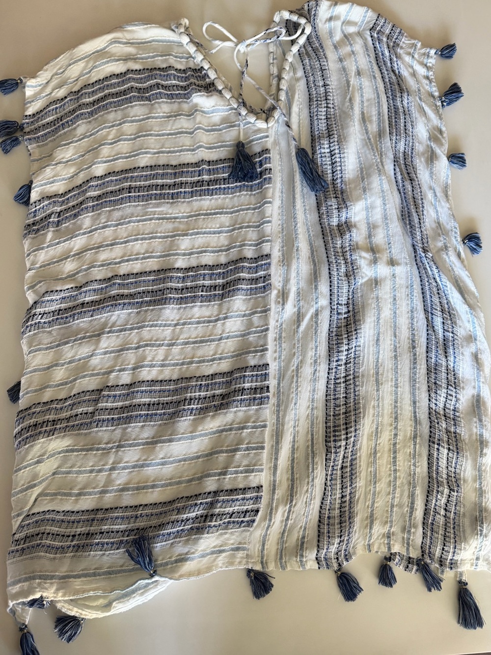 Surf Gypsy Blue and White Striped Tassel Beach Coverup